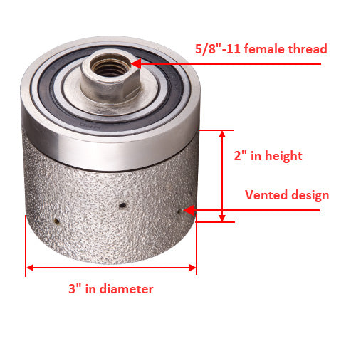 90-Degree Diamond Grinding Drum Wheel, 5/8”-11 Thread, Ideal for Shaping Circles, Arcs, and Sink Hole Cutouts – Vacuum Brazed Technology for Granite, Concrete, and Marble Edges