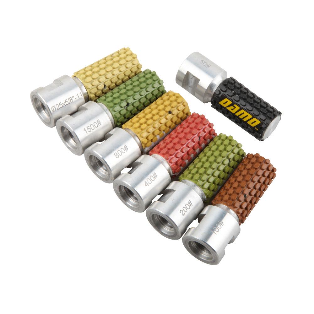 1” Wet Diamond Polishing Drum Wheels, Set of 7 - for Granite, Marble, and Concrete Undermount Sinks and Countertops