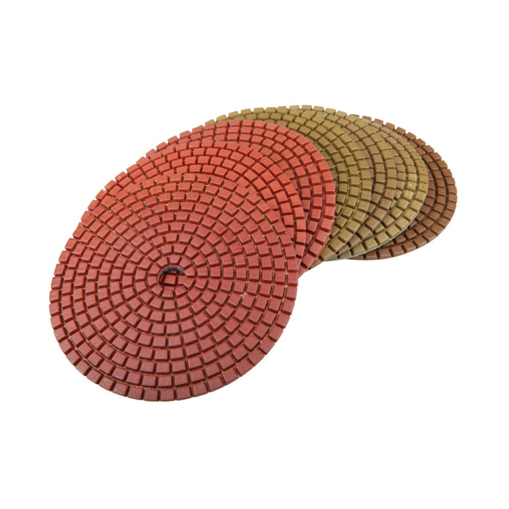 4 inch Wet Diamond Polishing Pads Set of 7 with Back Holder for Granite, Concrete, and Marble Surfaces
