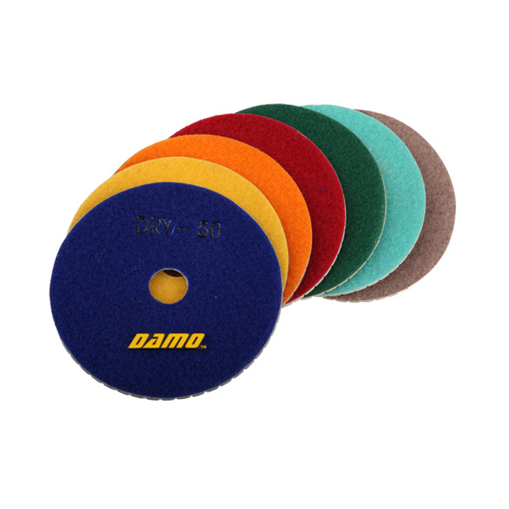 4 inch Dry Diamond Polishing Pads Set of 7 with Back Holder for Granite, Concrete, and Marble Surfaces