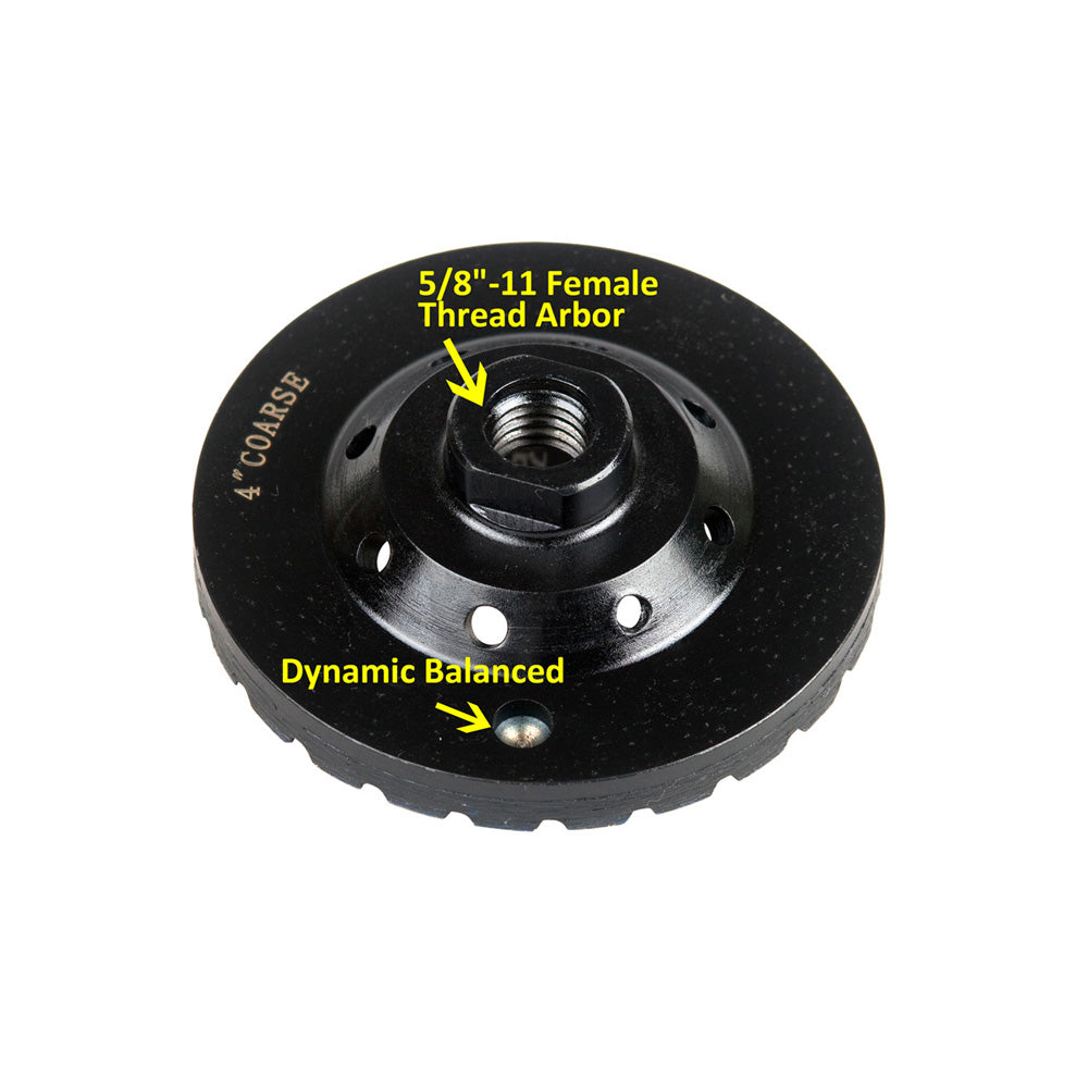 4 inch Diamond Turbo Grinding Cup Wheel, Coarse Grit, 5/8"-11 Arbor, for Concrete, Granite, and Marble Grinding