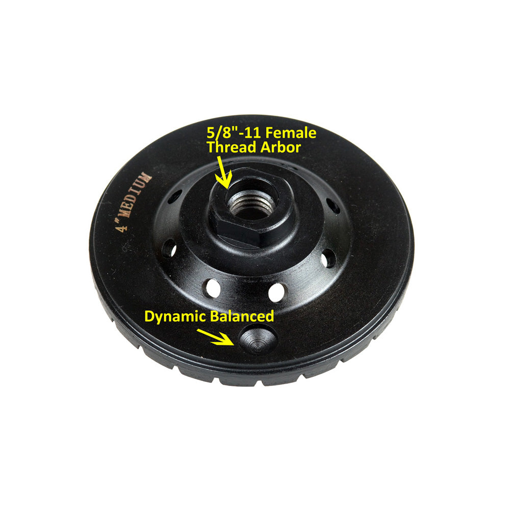 4 inch Diamond Turbo Grinding Cup Wheel, Medium Grit, 5/8"-11 Arbor, for Concrete, Granite, and Marble Grinding