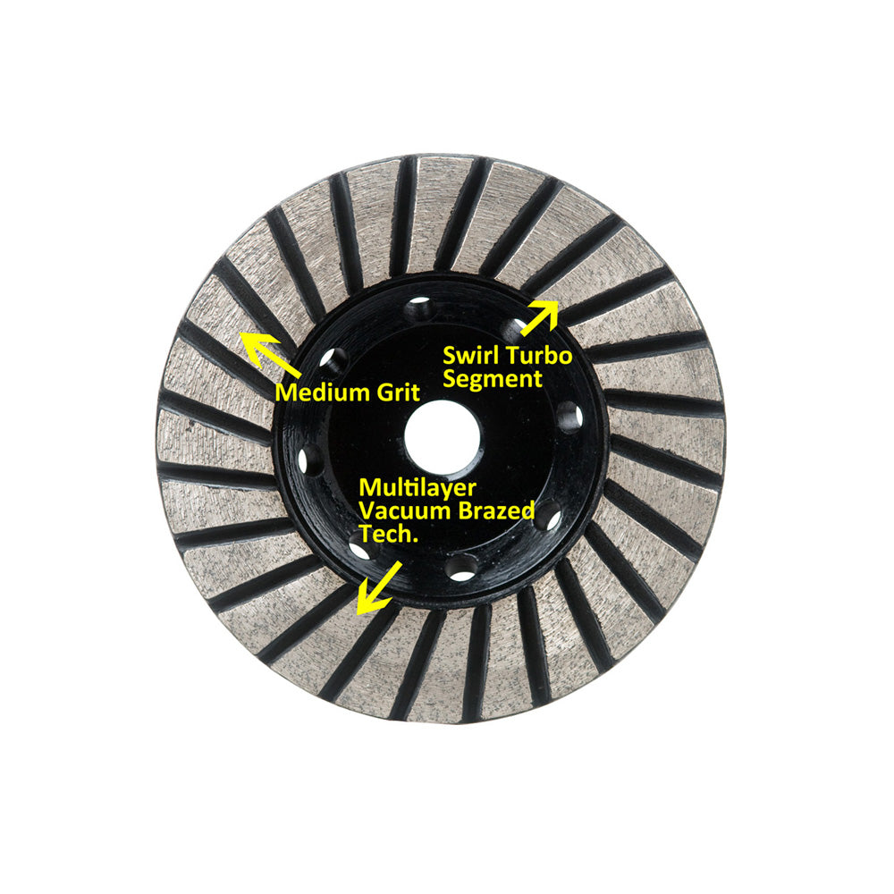 4 inch Diamond Turbo Grinding Cup Wheel, Medium Grit, 5/8"-11 Arbor, for Concrete, Granite, and Marble Grinding