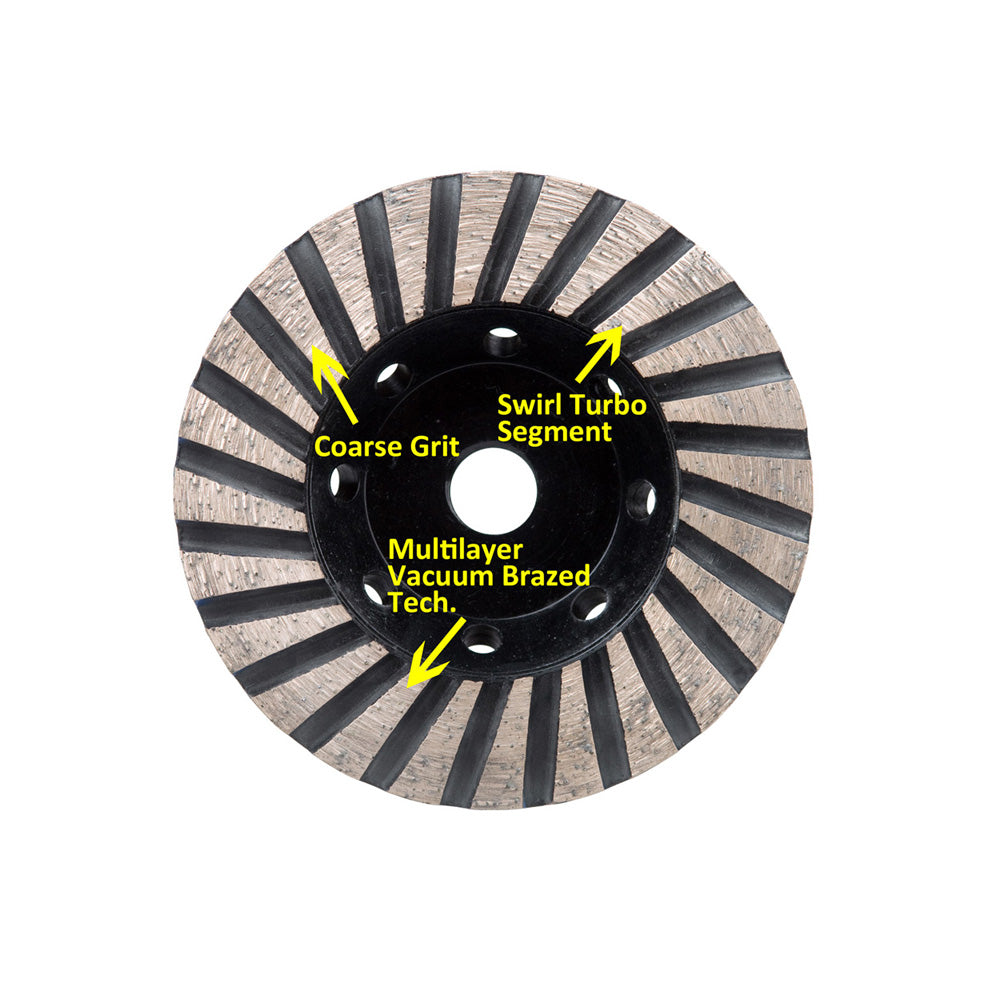 4 inch Diamond Turbo Grinding Cup Wheel, Coarse Grit, 5/8"-11 Arbor, for Concrete, Granite, and Marble Grinding